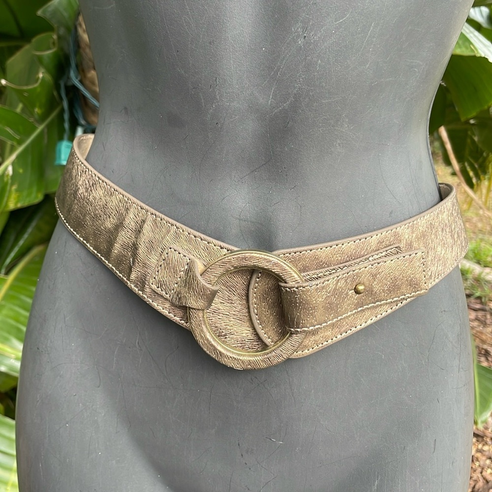 Chicos metallic leopard print statement belt